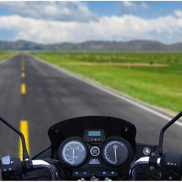 White Waterproof Motorcycle Clock with Thermometer, Self-Adhesive Car Socket Mount Car Display Outdoor Temperature with LCD Screen