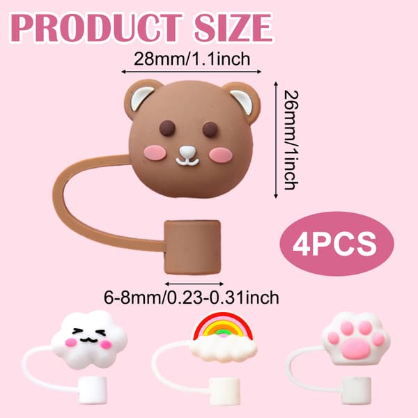 Dustproof Protection, Reusable Cute Designs (Moe Paw + Bear + Rainbow + Cloud) Straw Lids For Stanley Cup Accessories, Portable Design For Kitchen