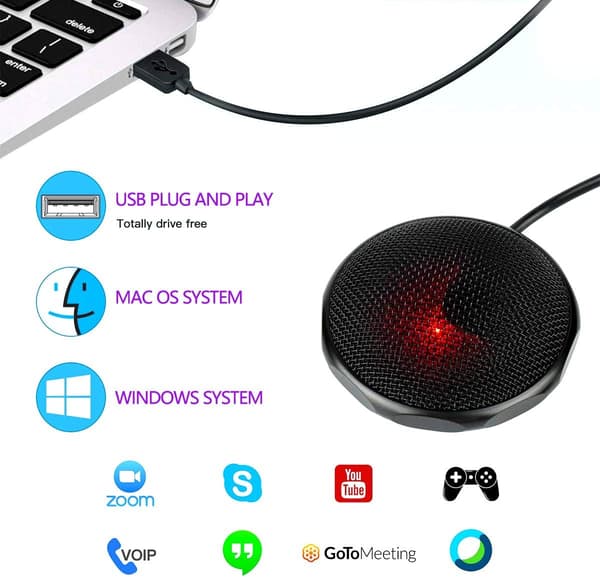 USB-konferencemikrofon til møder, forretning, computer, pc, bærbar computer, stationær computer, bærbar bordmikrofon til chat, opkald og onlinemøder