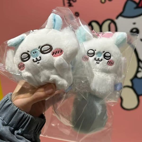 16 cm Chiikawa Flying Mouse Plush Bookbag Pendant Keychain White