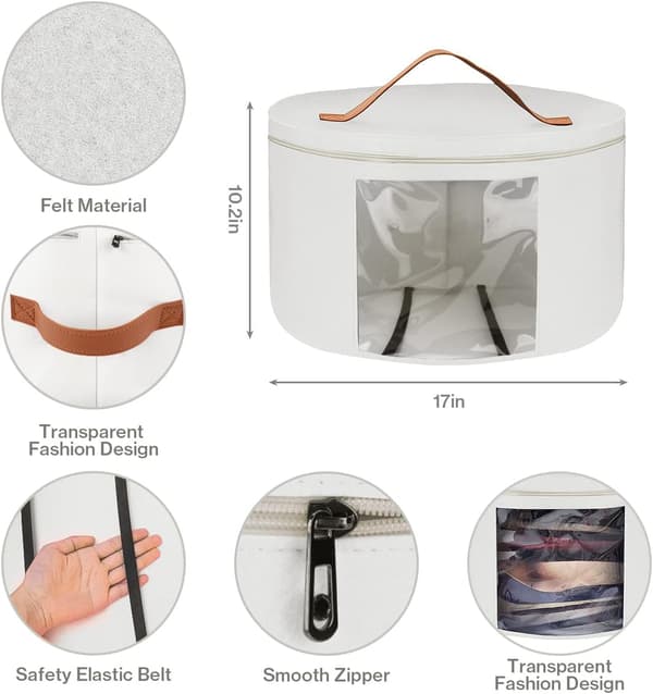 Hatteoppbevaringsboks med lokk, 43 cm diameter Pop Up hattebokser, sammenleggbar reisehatt (hvit) Hvit Hvit White