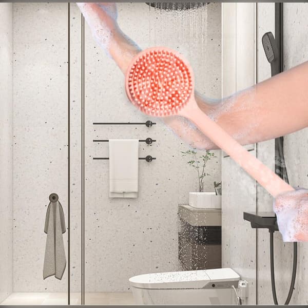 Silicone Long Handle Double-Sided Massage Bath Brush for Deep Cleaning & Relaxation Pink