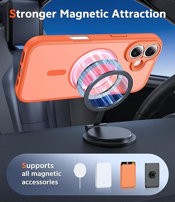 FNTCASE for iPhone 17 Clear Case, Magnetic with Screen Protector, Compatible with MagSafe, Anti-Yellowing Rugged Shockproof Cover, C-Orange