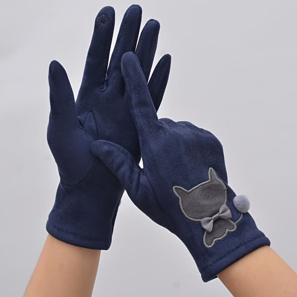 Et par varme, vinterforede stretchhandsker til kvinder med moderigtigt katte-design, kompatible med touchskærm [DB] Black