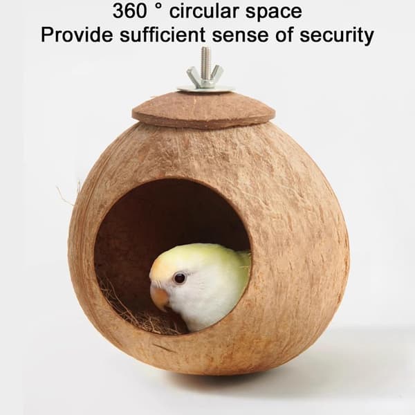 Ludlz Natural Coconut Shell Wild Bird House with Hanging Rope