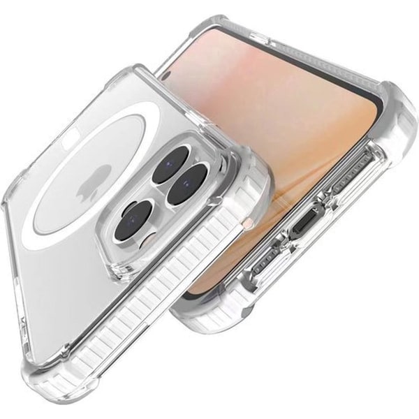 Suitable for iPhone 16 Pro Max - MagSafe Compatibility - Silicone Case - White Edge - Transparent