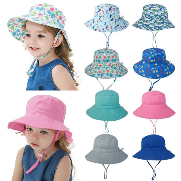 Sommerhat til børn, solhat til udendørs, strandhat, 3-8 år Rose blomster