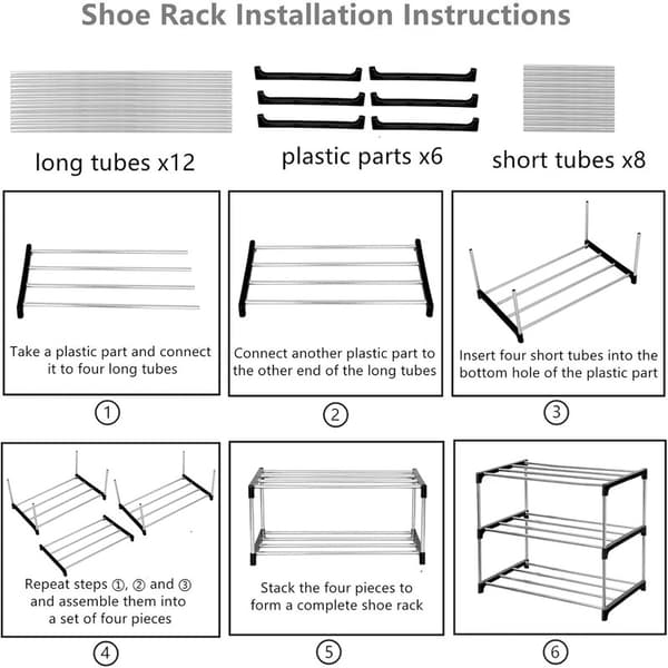 Stackable Multi-Tier Shoe Rack - Space-Saving and Multifunctional Storage for Shoes, Bags, and Other Items Light Black