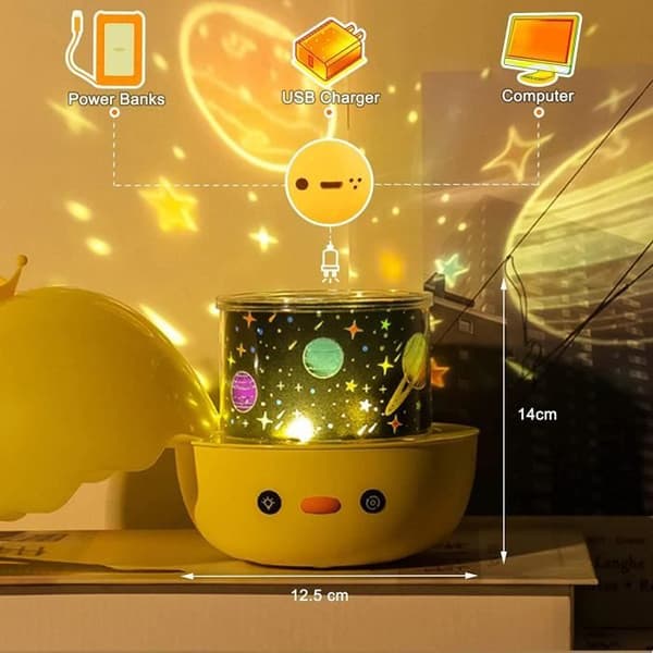 Projector Night Light - 360° Rotation - 6 Light Modes - 8 Relaxing Melodies - For Babies