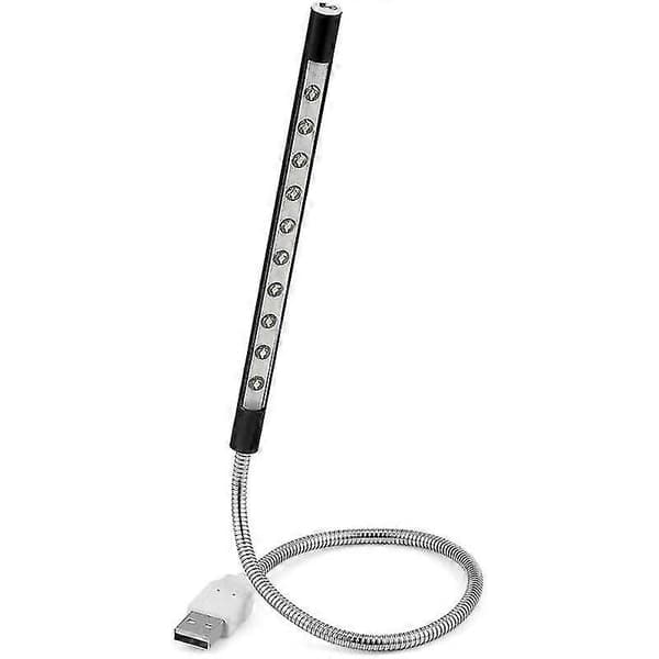 USB LED-lampe Bærbar PC-lampe 5V 1W 10 LED Lang Svanehals Touch Dimmer Lampe