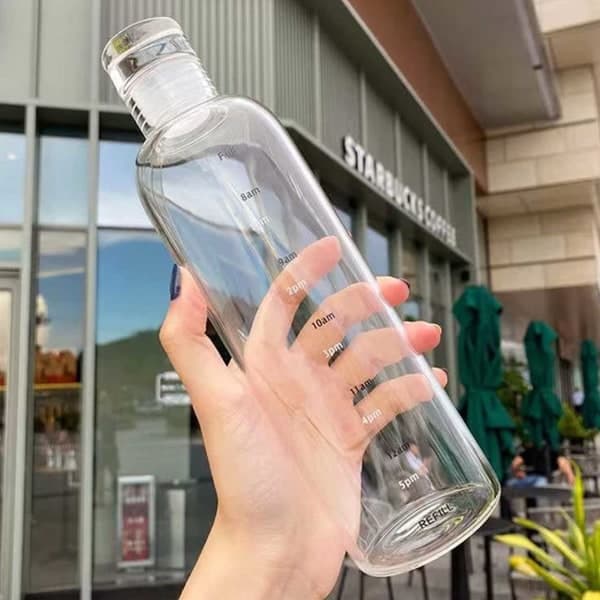Lasivesipullo aikamerkinnöillä 500ml läpinäkyvä