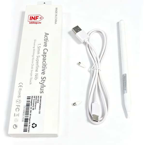 Styluspen USB-C med 2 reservespidser Hvid