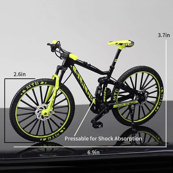 Mini Downhill Mountainbike Legetøj i Legering, Trykstøbt BMX Finger Cykelmodel til Samlinger (Sort/Grøn)