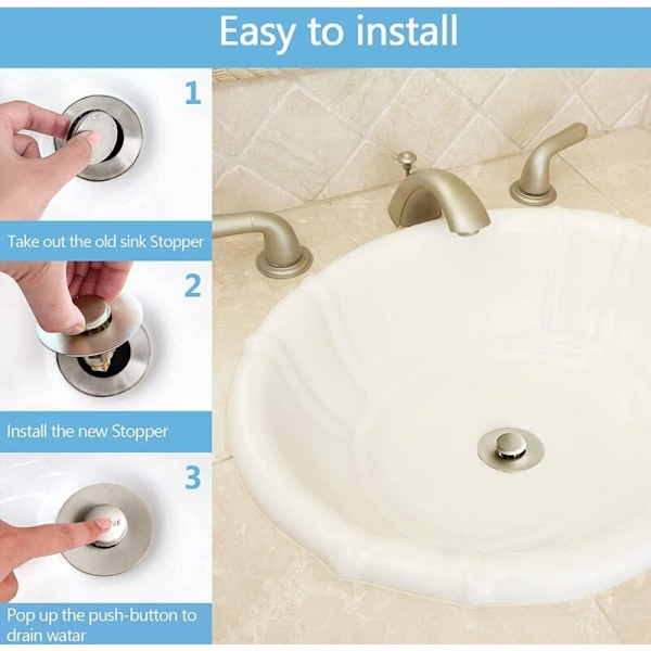 Universal Sink Plug, Improved Drain Stopper, Pull-Up Sink Plug, for Bathtub, Kitchen, Sink (32-42mm Drain)