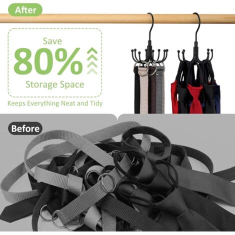 Belt Holder for Wardrobe, Rotating Metal, Space-Saving, Tie Holder, Max Capacity 24 Belts, Black, 1 Unit