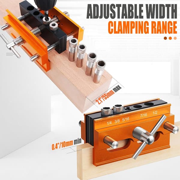 Compact Dowel Jig, Adjustable Drill Guide, Wider Wood Dowel Jig, Dowel Jig Kit, Wider Wood Dowel Jig, Drill Guide Power Tool, Adjustable [DB] Orange1