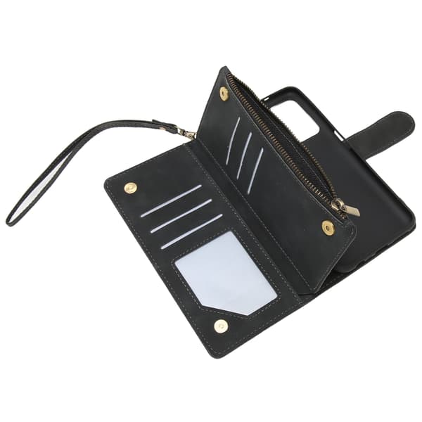 Faux Leather Wallet Case Protective Wallet Case Card Holder with Zipper for A03S Black