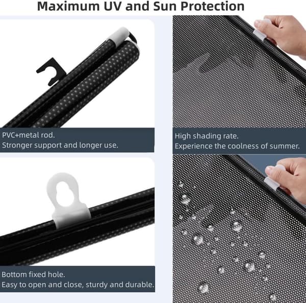 2-pack Car Sunshade, Roller Blind Blackout with Suction Cups, Retractable, Telescopic Portable Sunshade Roller Blind Silver