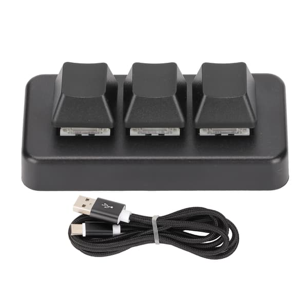 RGB-bakgrundsbelyst Mini mekanisk programmerbar knappsats med 3 tangenter för dator (svart)