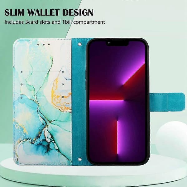 Compatible with Xiaomi Redmi 10c Case Premium Leather Marble Pattern Magnetic Closure Card Slots Cover - Green