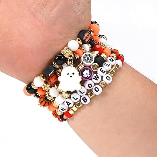 Halloween Bracelet Stackable Black Stone Bead Elastic Bracelet A