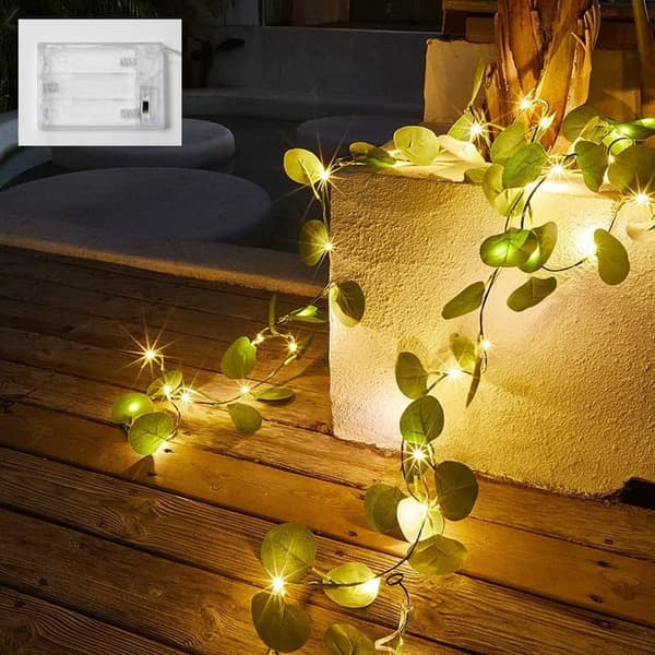 Eucalyptus Garland with LED Light String 2m/5m/10m, Battery Operated Decor for Wedding & Mantel
