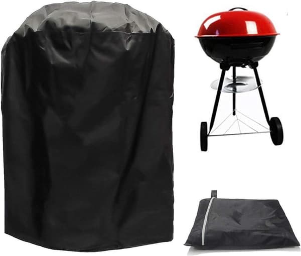Rundt BBQ Grillovertræk, Sort, Vandtæt og Støvtæt, 71x73cm, til Kuglegrill med Opbevaringspose