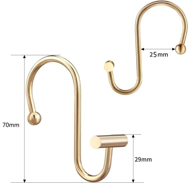 Bruseringsringe, Sæt med 12 brusekroge – Rustfrit stål, T-form, Guld