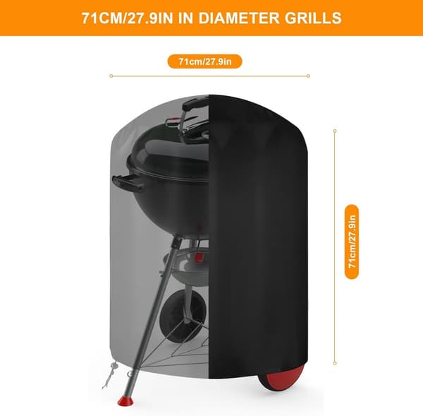 Sort rundt udendørs grillovertræk 71x71cm - 210D Oxford, UV/vandtæt, passer til de fleste griller