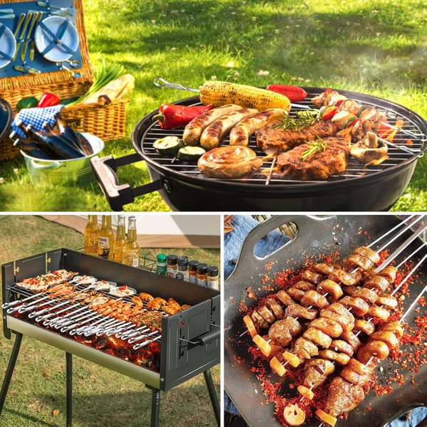 BearMoo Kebabspyd, BBQ Tilbehørssett for Utendørs Grilling, 6 Stk med 2 Stativ og Oppbevaringspose-FX-
