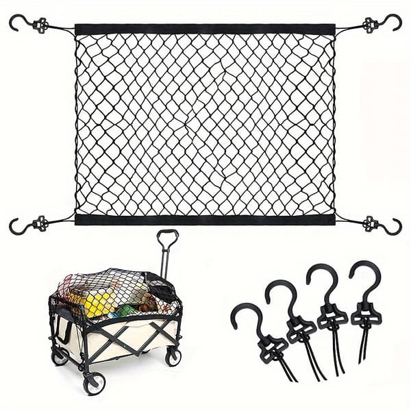 Heavy Duty Nylon Cargo Net for Wagon - Easy Installation, Secure and Compact for Garden Carts and Folding Wagons [DB] Black