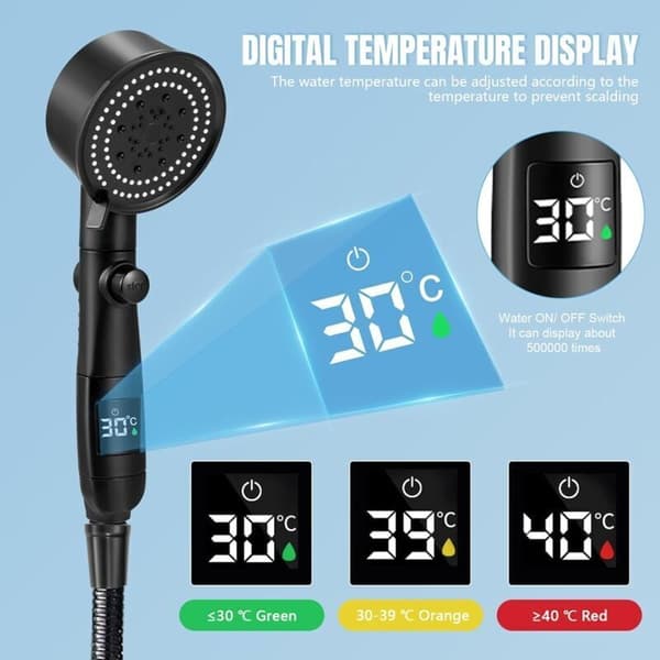 High Pressure Shower Head with 5 Adjustable Modes, Water-Saving Anti-Limescale Massage Shower Head with Stop Function, Compatible with Most Bathrooms