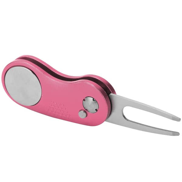 Stainless Steel Golf Divot Repair Tool with Aluminum Handle, Automatic Spring, Foldable, Pink