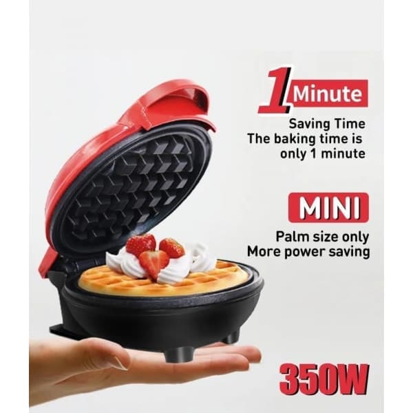 Mini Waffle Maker, EU 4-inch Waffle Iron with Compact Design, Easy to Clean, Non-stick Surface, Perfect for Breakfast, Dessert, Sandwich Black