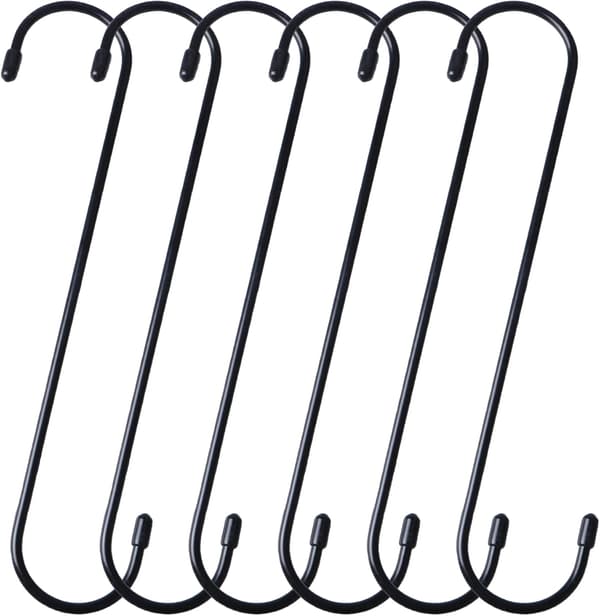 6-pack 25 cm Large S-Hooks Long Hooks for Hanging Plants Extension Hooks for Kitchen Utensils Pergola Wardrobe