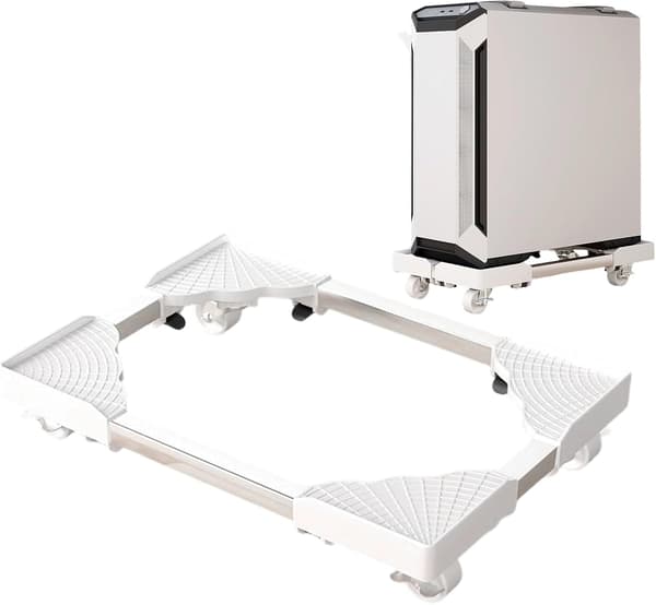 Generic Swivel Gear Flexible Floor Omnidirectional Display Assistant Rolling Computer Stand with Wheel Design[DB] White/Dark Grey Heather