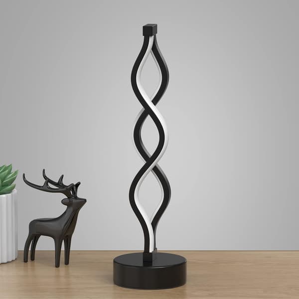Black Infinite Spiral LED Desk Lamp, Dimmable Metal Bedside Lamp, Touch Switch, Three Color Temperatures, 34.44 cm High.