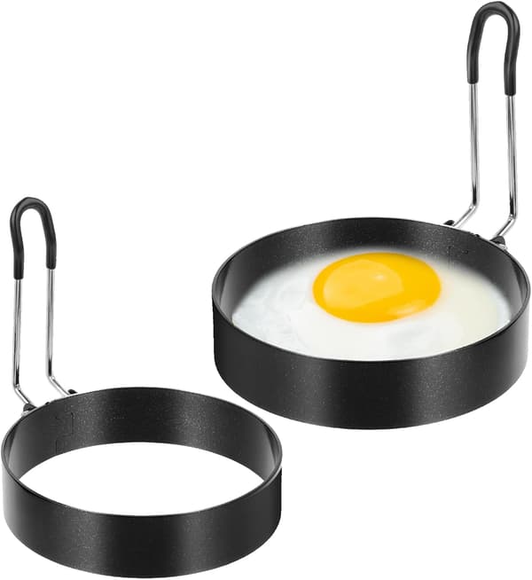 Dimeho 2-paknings eggeringer for steking av egg non-stick rustfritt stål stekt eggering grillpanne pannekakemaker runde eggkokeringer-FX-