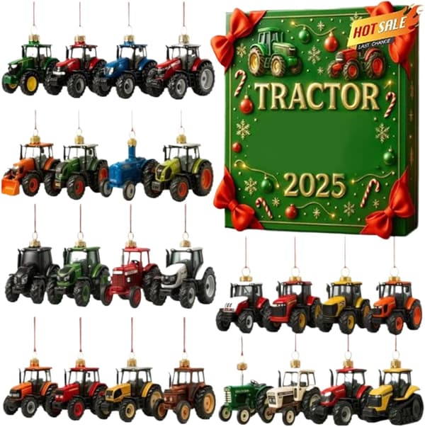 Julekalender nedtælling, 2D Akryl Julevedhæng - 24 dages Traktor Juletræsdekoration Nedtælling - til børn voksne Vinterfestfejring [DB]