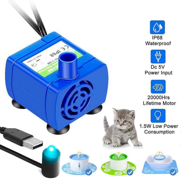 Kæledyr Vanddispenser Pumpe USB Genopladelig LED Lys Kat Drikkefontæne Motor