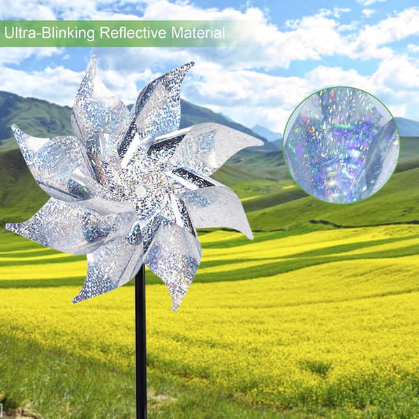 Garden Wind Spinners: Silver Reflective Wind Wheels for Humane Bird Control, Easy-to-Assemble Decorative Devices That Add Visual Effects to Your