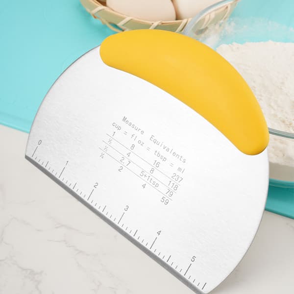Dough Scraper with Measuring Scale Stainless Steel Dough Scraper Cutter Rubber Plastic Handle Kitchen Baking Tool S Yellow