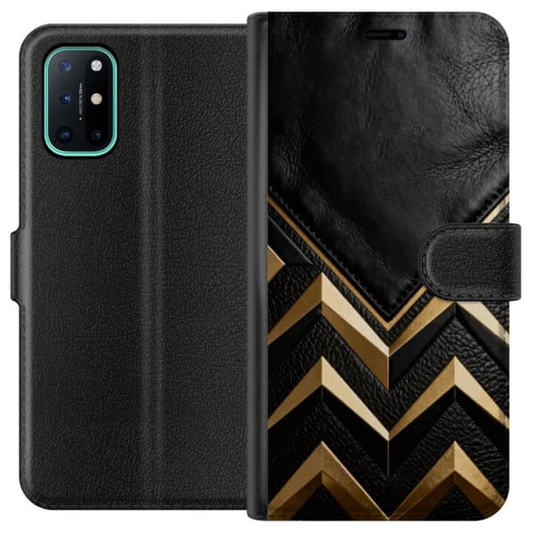 Kompatibelt pungcover til OnePlus 8T sort læder med guldfelt