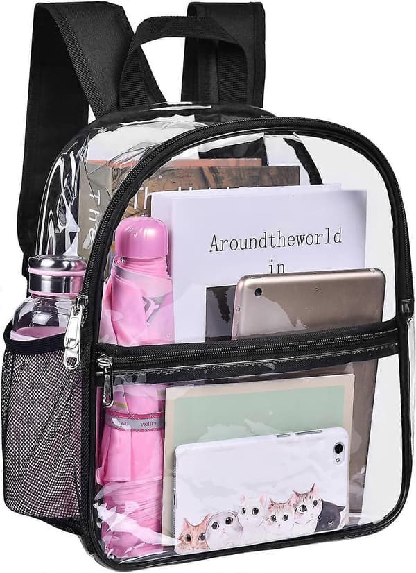 Clear Small Backpack, Stadium Approved, Waterproof Transparent Backpack for Work and Sports Events (Black)