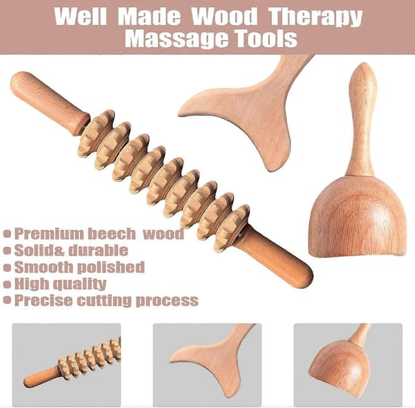 Professionelle træterapi massageværktøjer 3-i-1 Maderoterapi Kit Træmassager Lymfedrænage massager
