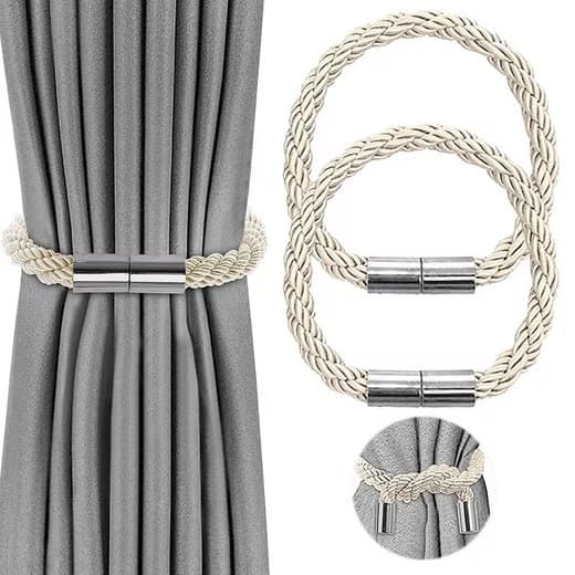 Gardinbindere med spænde, 2/4-pak, uden boring, magnetisk gardinbinder Beige