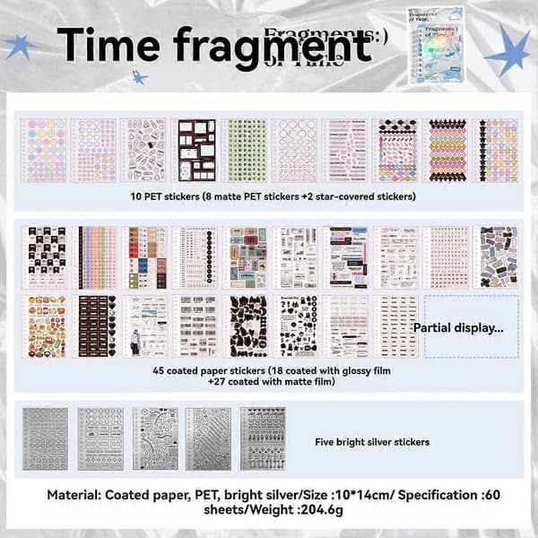 60 ark Koreansk Time Fragments Serie Spiral Skärmärkesbok DIY Scrapbook Collage Junk Journal Baggrund