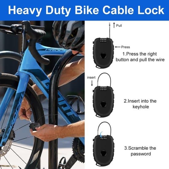 Bike Lock - Retractable Cable Lock with Combination Code - 75 cm Stainless Steel Core - Universal Bicycle Lock - For Bicycles, Scooters and Electric Bikes - Black