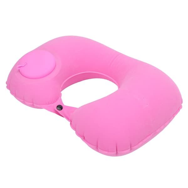 U-shaped Pillow Press Inflatable Soft Neck Support Pillow Cervical Protection for Car Office Airplane (Pink)