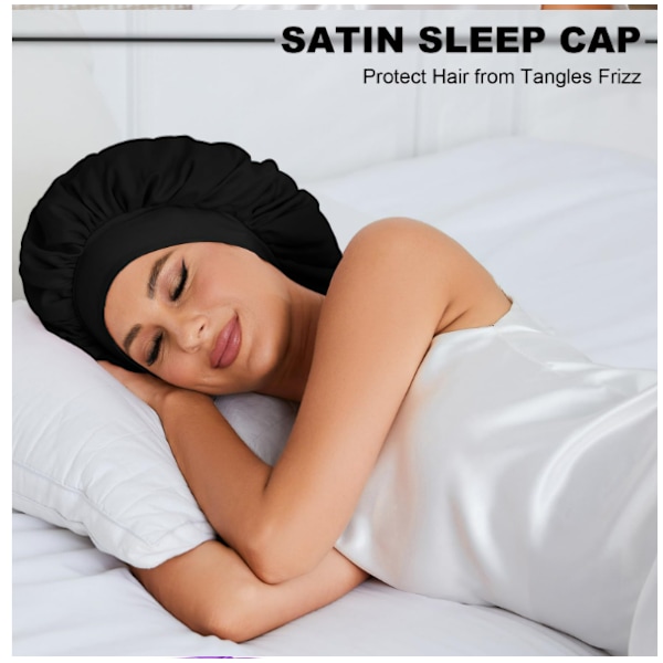 Unisex Double Layer Satin Bonnet Black